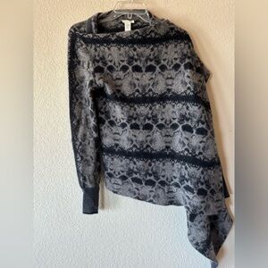 White + Warren 100% Cashmere Black Gray Snakeskin Print Cardigan L